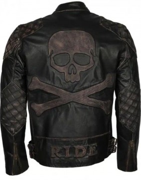 Men Skull Embossed Vintage Distressed Biker Leather Jacket